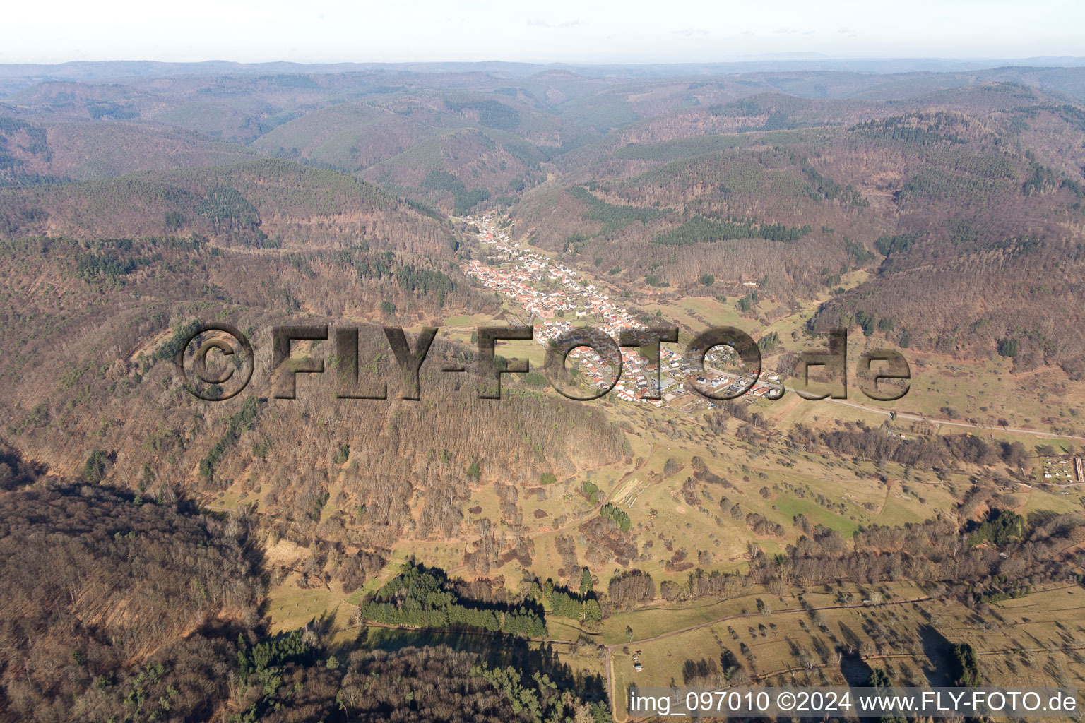 Drone image of Eußerthal in the state Rhineland-Palatinate, Germany