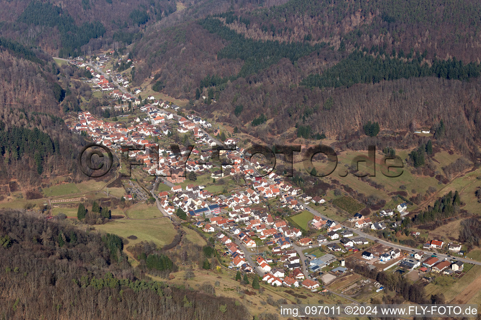 Eußerthal in the state Rhineland-Palatinate, Germany from the drone perspective