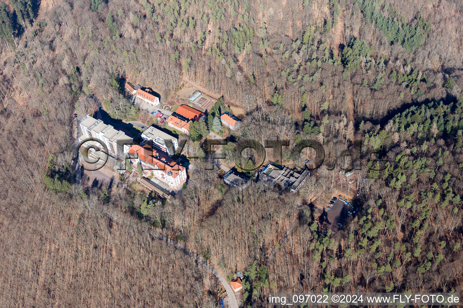 Drone recording of Clinic in Eußerthal in the state Rhineland-Palatinate, Germany