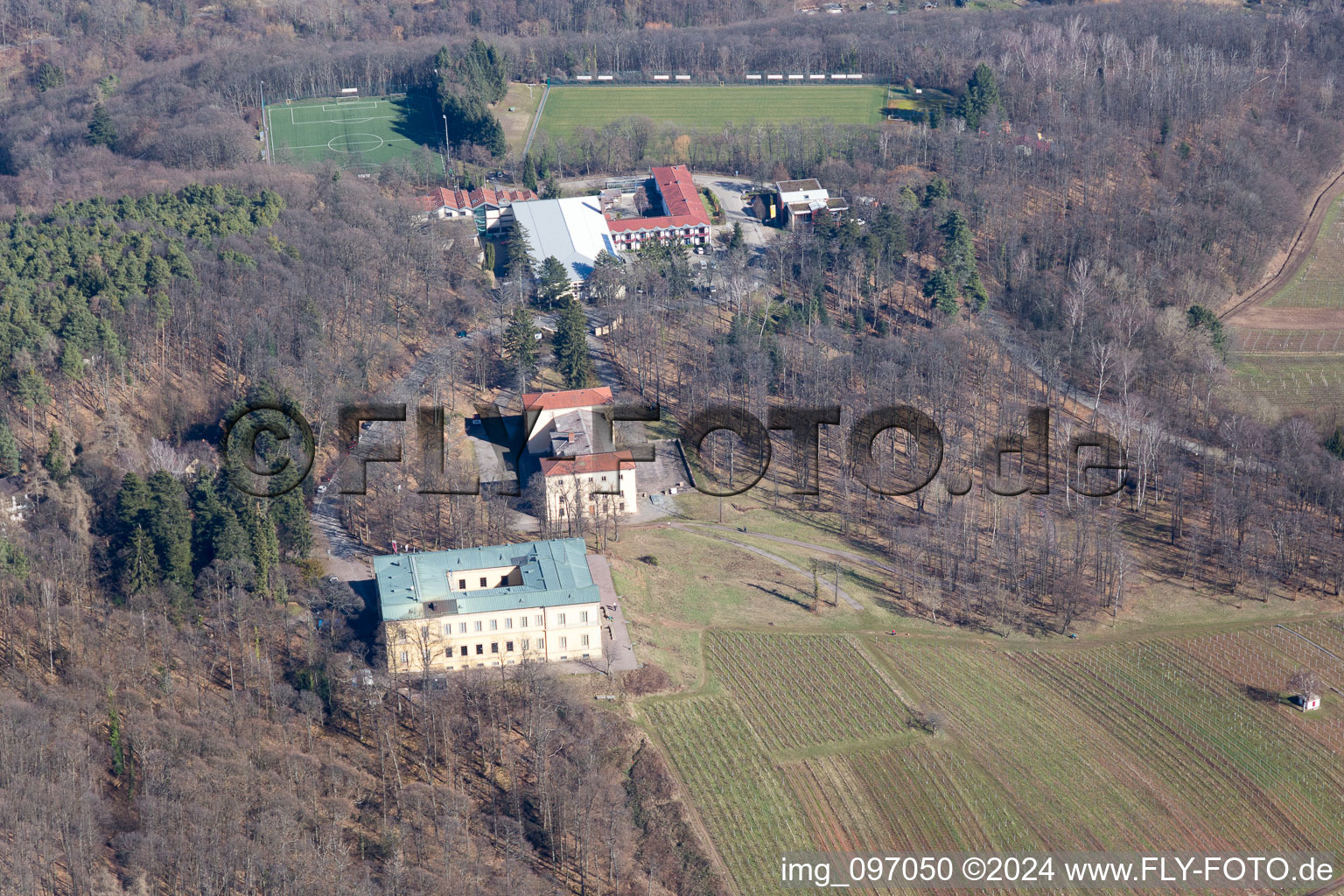 Aerial view of Villa Ludwigshöhe Castle in Weyher in der Pfalz in the state Rhineland-Palatinate, Germany