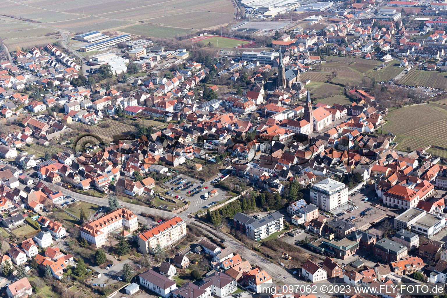 Edenkoben in the state Rhineland-Palatinate, Germany from the plane