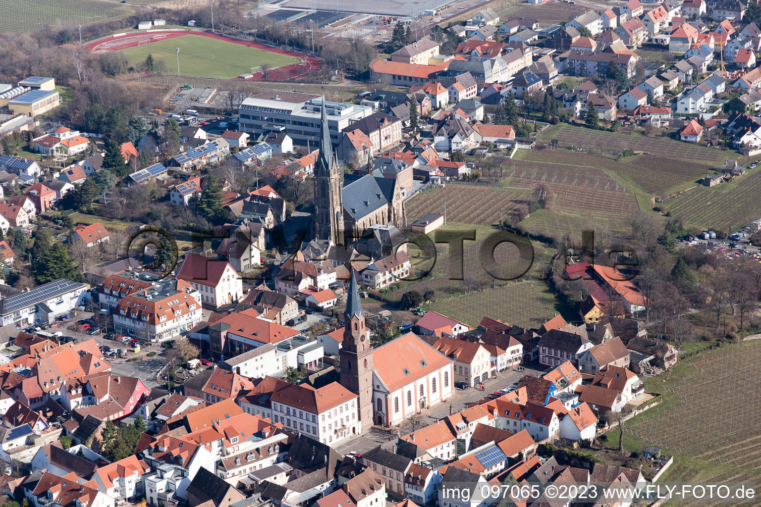 Drone recording of Edenkoben in the state Rhineland-Palatinate, Germany