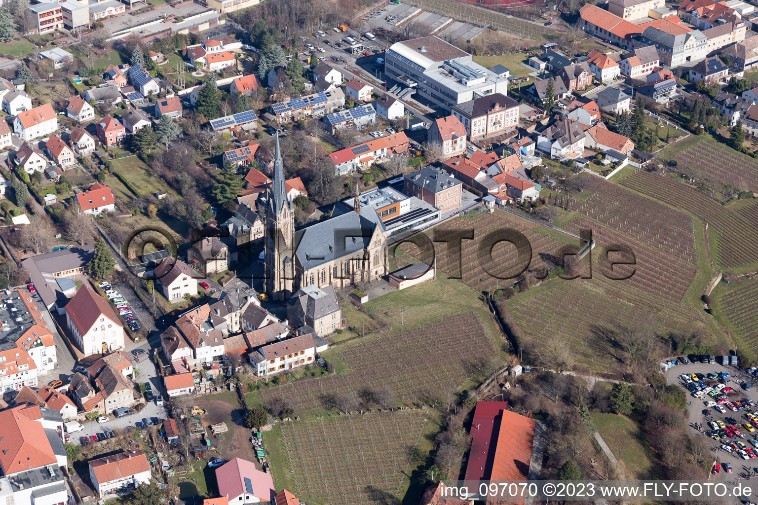 Edenkoben in the state Rhineland-Palatinate, Germany from a drone