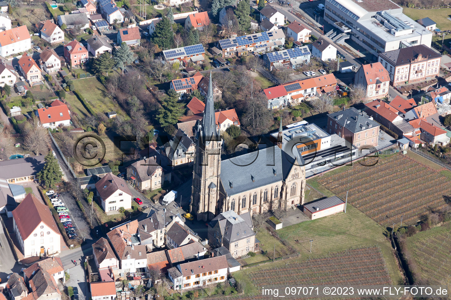 Edenkoben in the state Rhineland-Palatinate, Germany seen from a drone