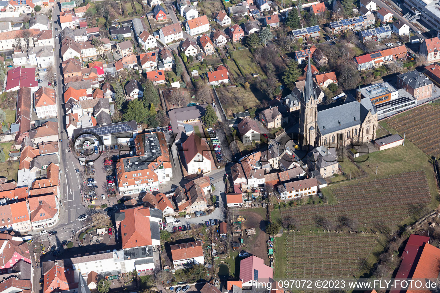 Aerial view of Edenkoben in the state Rhineland-Palatinate, Germany