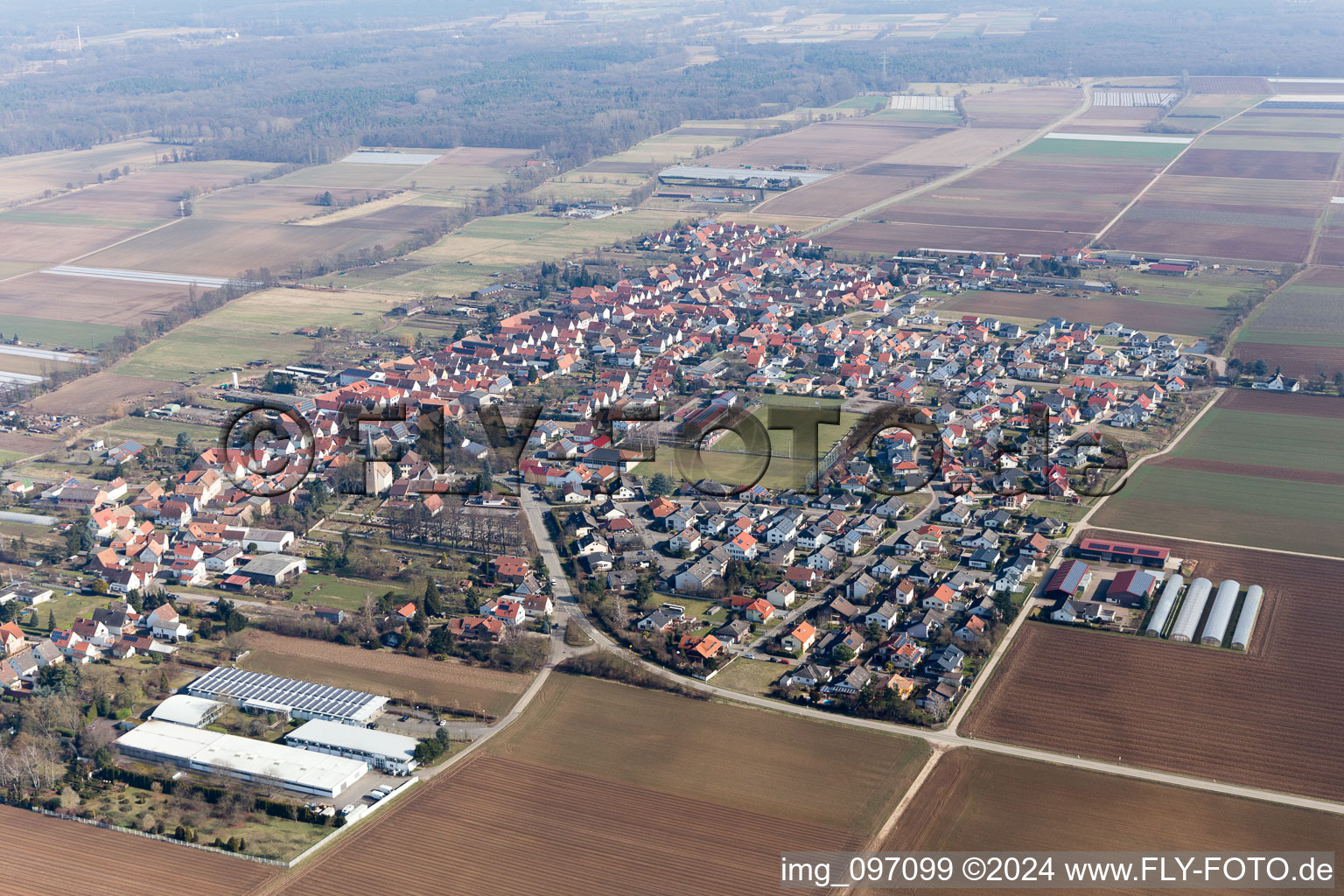 Aerial view of Gommersheim in the state Rhineland-Palatinate, Germany