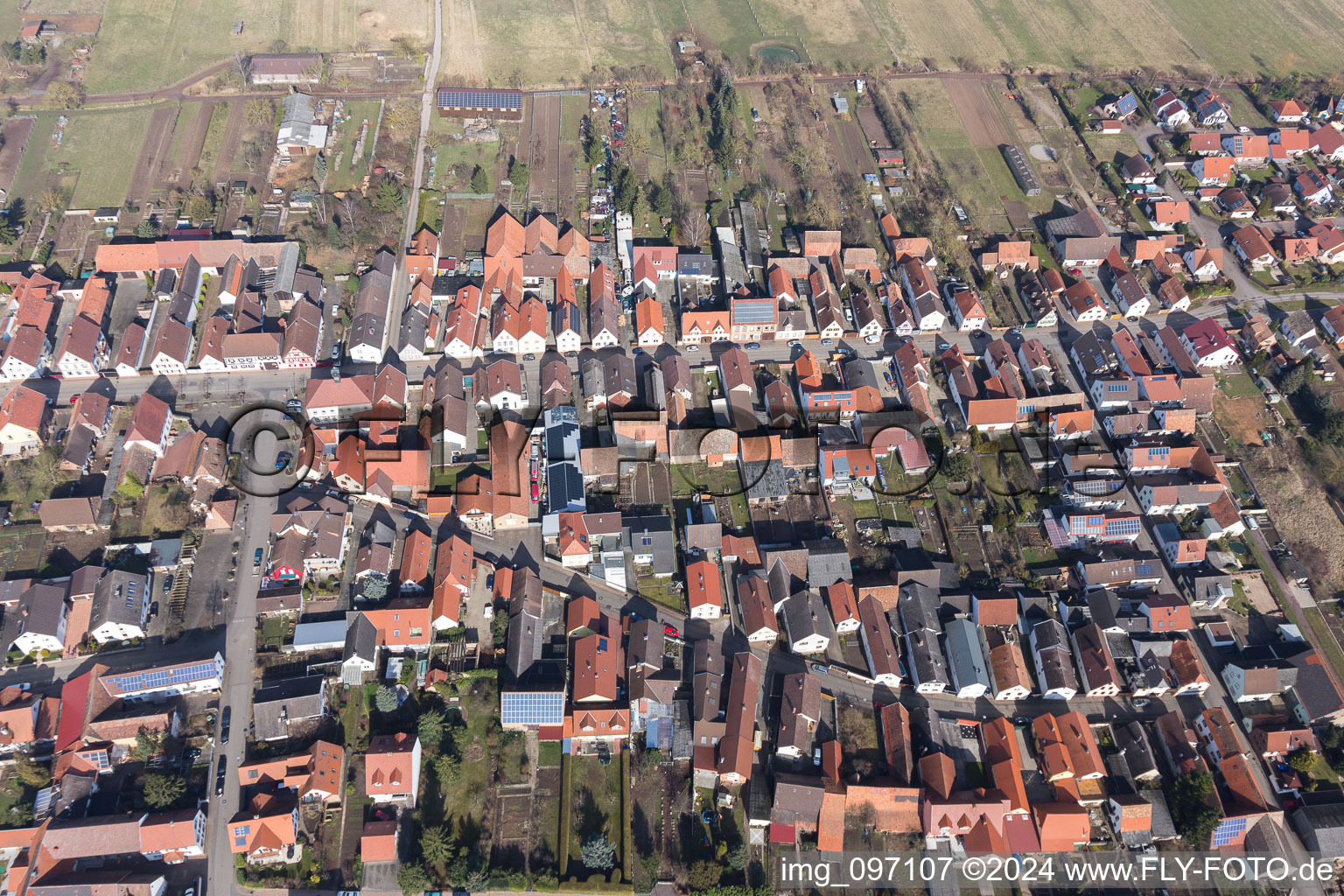 Gommersheim in the state Rhineland-Palatinate, Germany seen from above