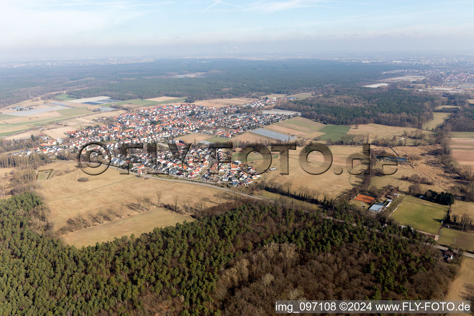 Drone recording of Hanhofen in the state Rhineland-Palatinate, Germany