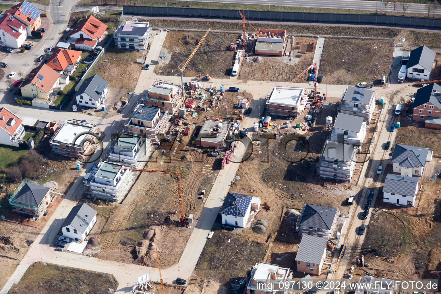 Aerial photograpy of New development area on Römerberg in the district Heiligenstein in Römerberg in the state Rhineland-Palatinate, Germany