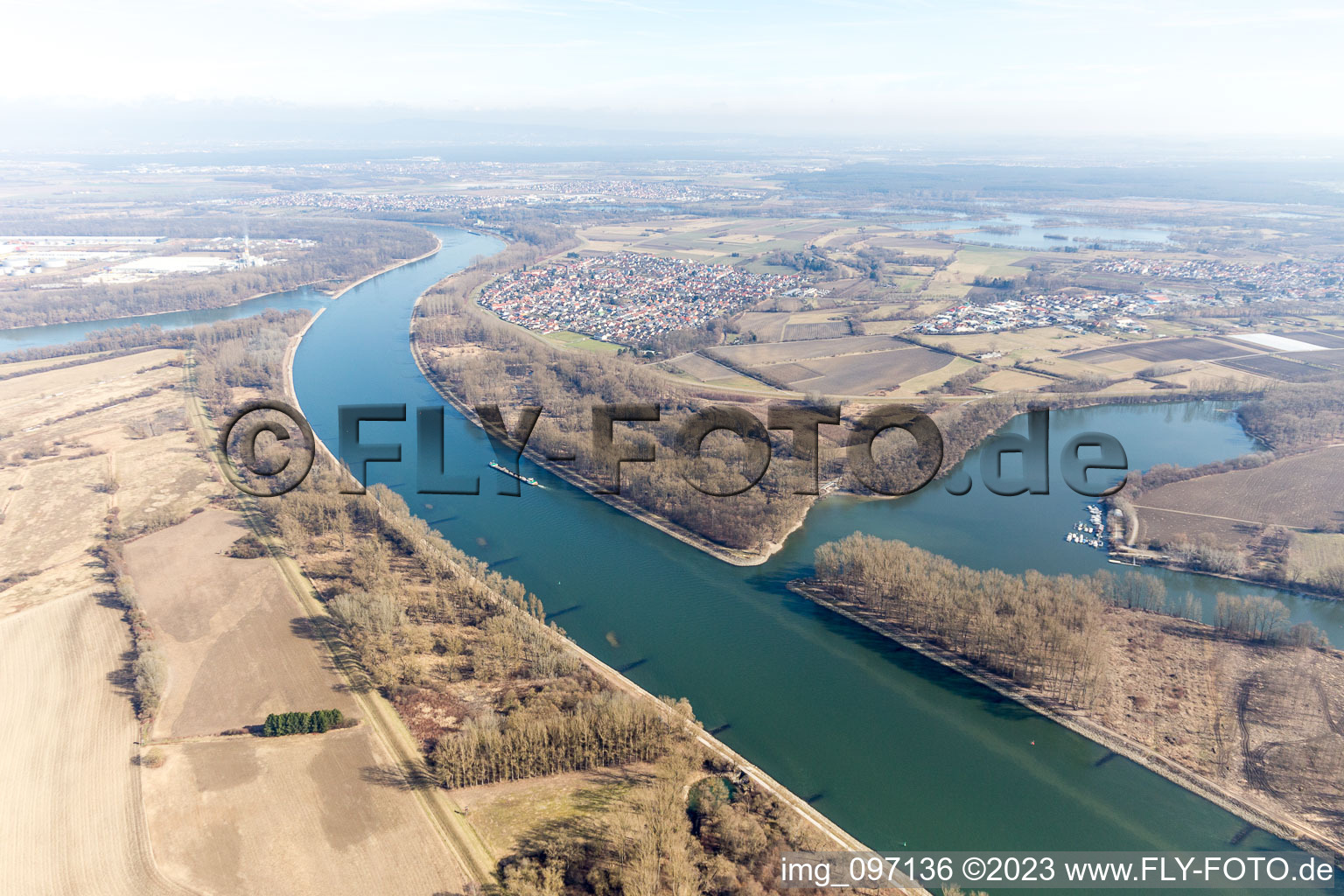 Aerial view of District Rheinhausen in Oberhausen-Rheinhausen in the state Baden-Wuerttemberg, Germany