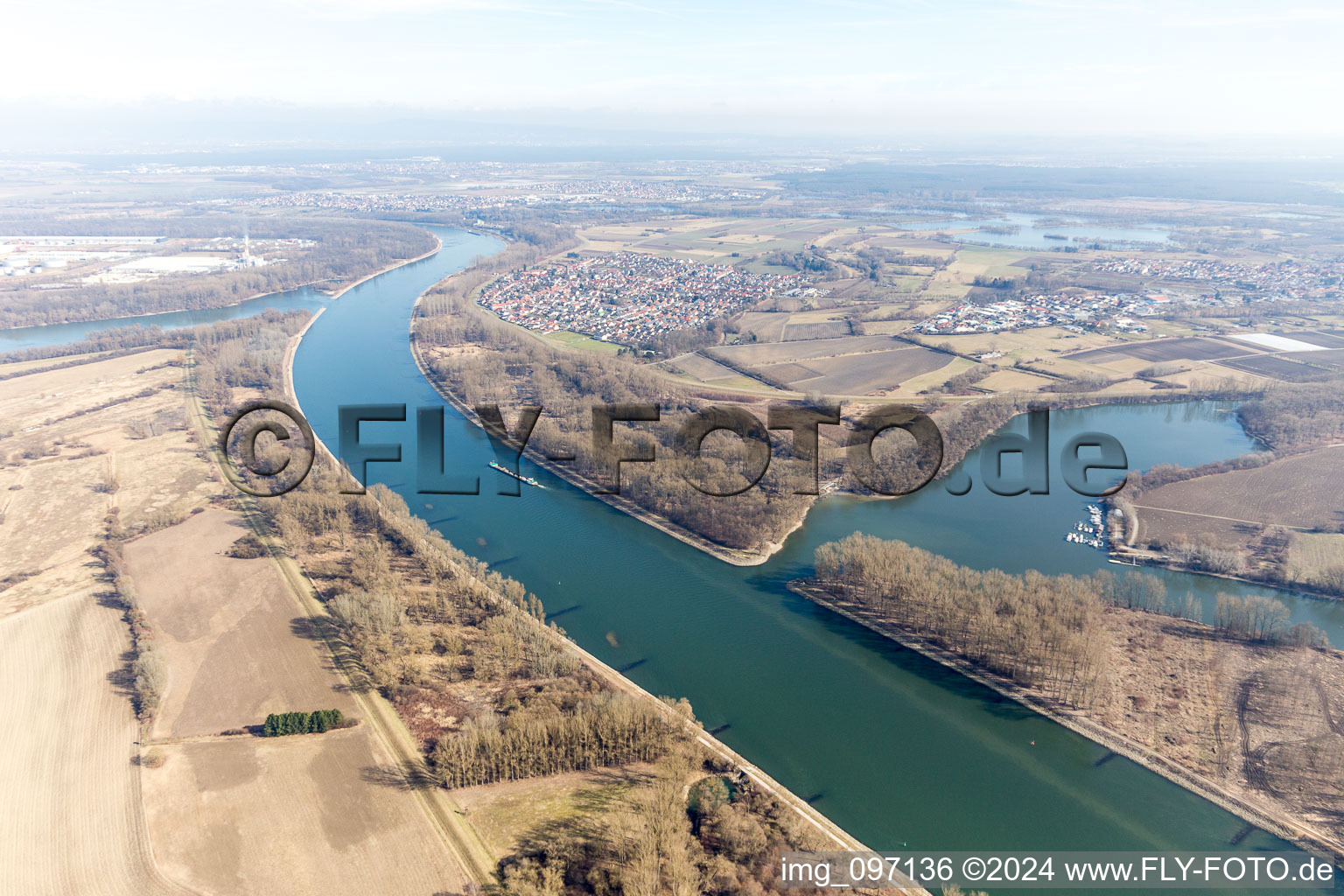 Aerial view of District Rheinhausen in Oberhausen-Rheinhausen in the state Baden-Wuerttemberg, Germany