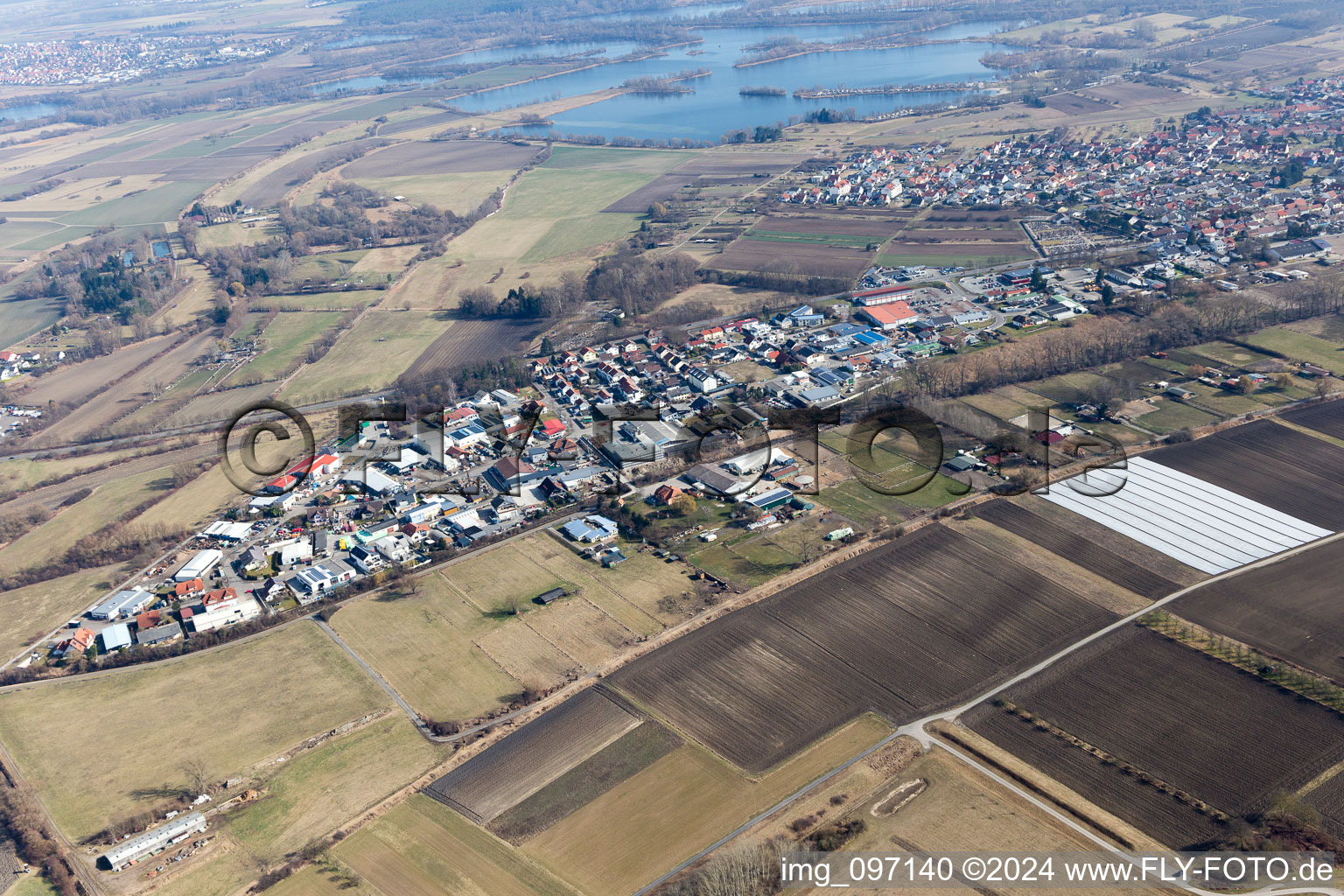 District Oberhausen in Oberhausen-Rheinhausen in the state Baden-Wuerttemberg, Germany from above