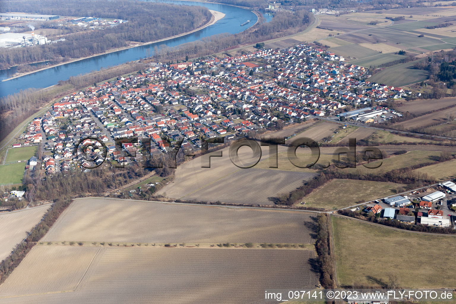 Aerial photograpy of District Rheinhausen in Oberhausen-Rheinhausen in the state Baden-Wuerttemberg, Germany