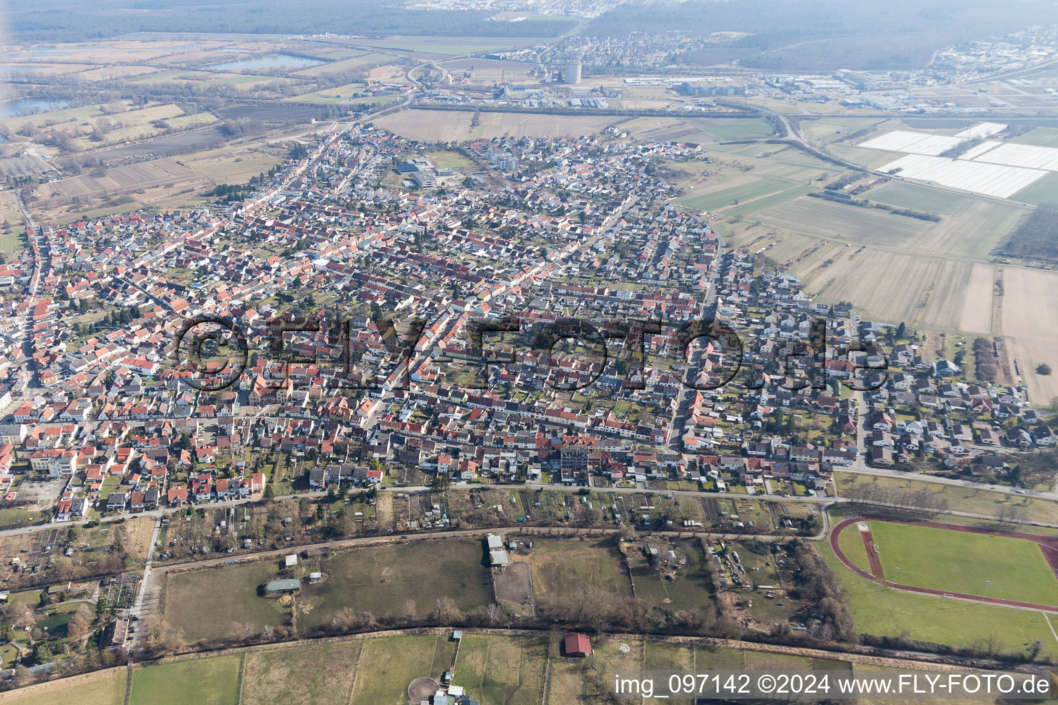 District Oberhausen in Oberhausen-Rheinhausen in the state Baden-Wuerttemberg, Germany out of the air