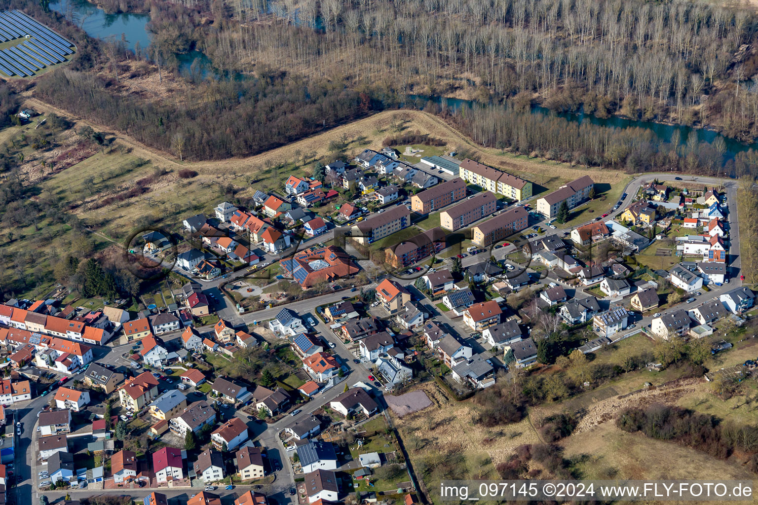 Drone recording of Philippsburg in the state Baden-Wuerttemberg, Germany