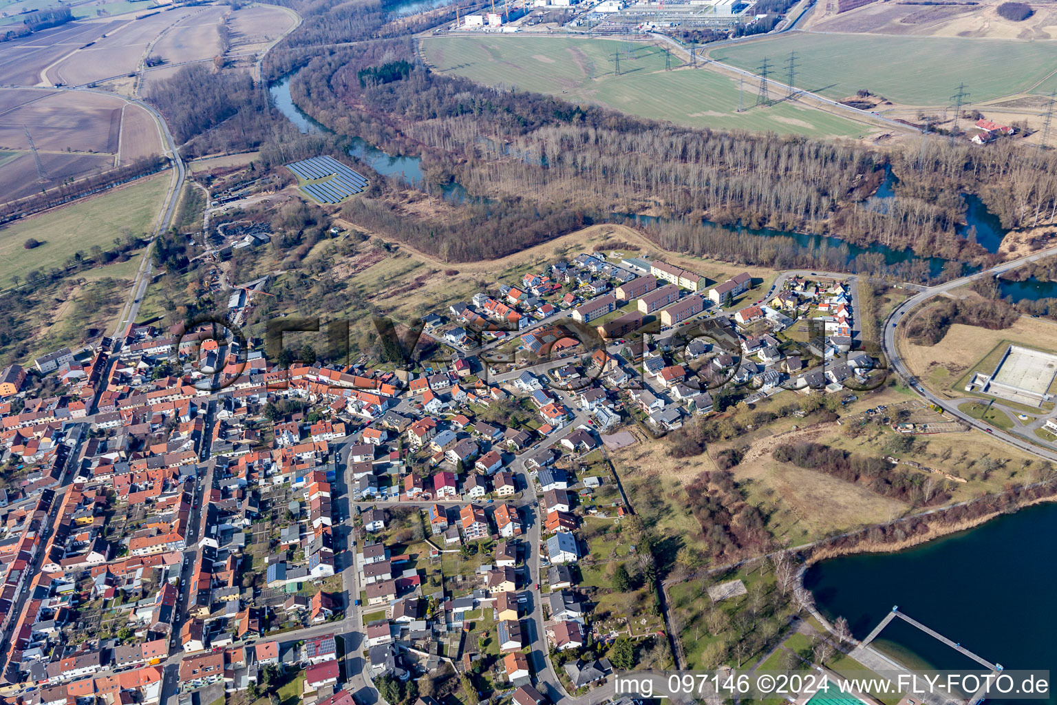 Drone image of Philippsburg in the state Baden-Wuerttemberg, Germany