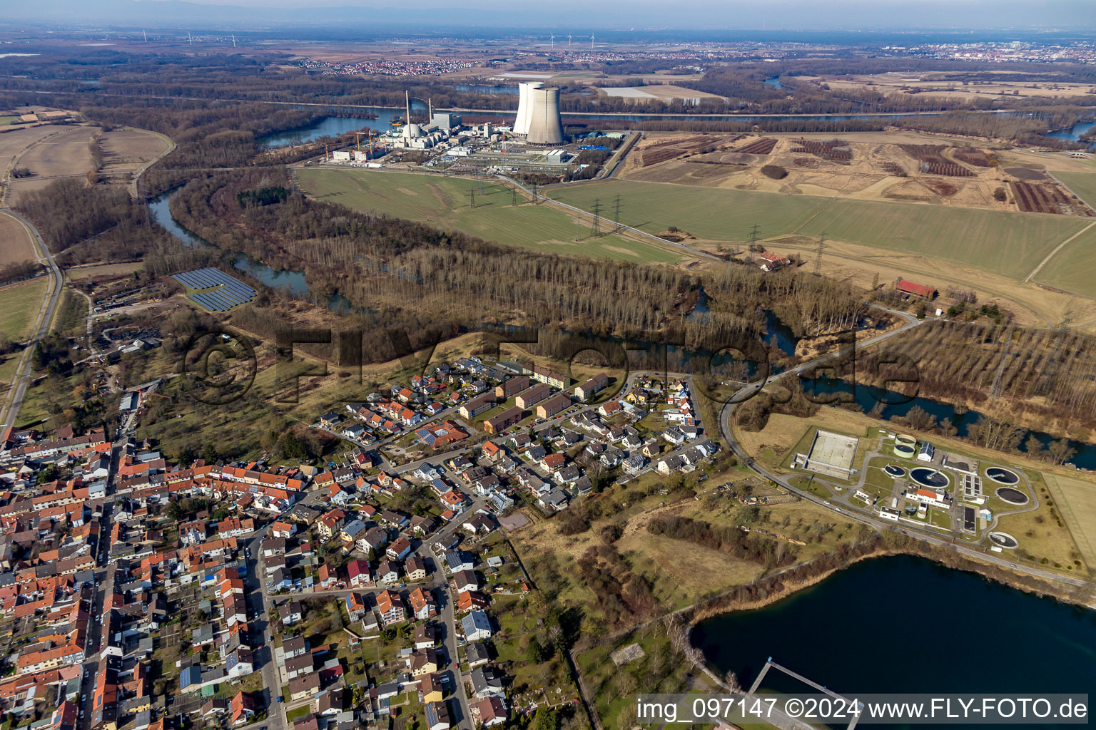 Philippsburg in the state Baden-Wuerttemberg, Germany from the drone perspective