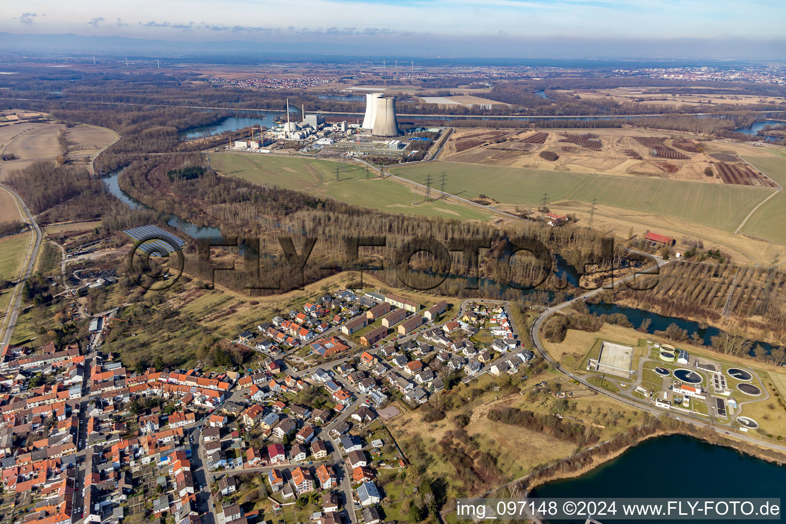 Philippsburg in the state Baden-Wuerttemberg, Germany from a drone