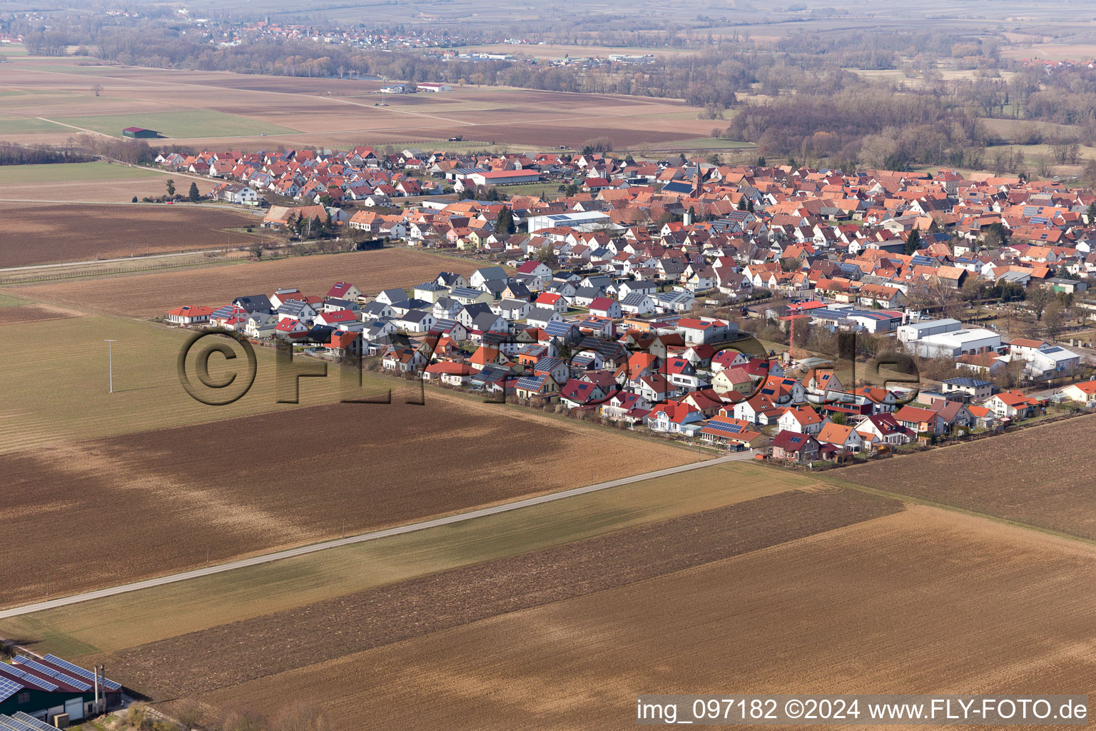 Aerial view of Steinweiler in the state Rhineland-Palatinate, Germany