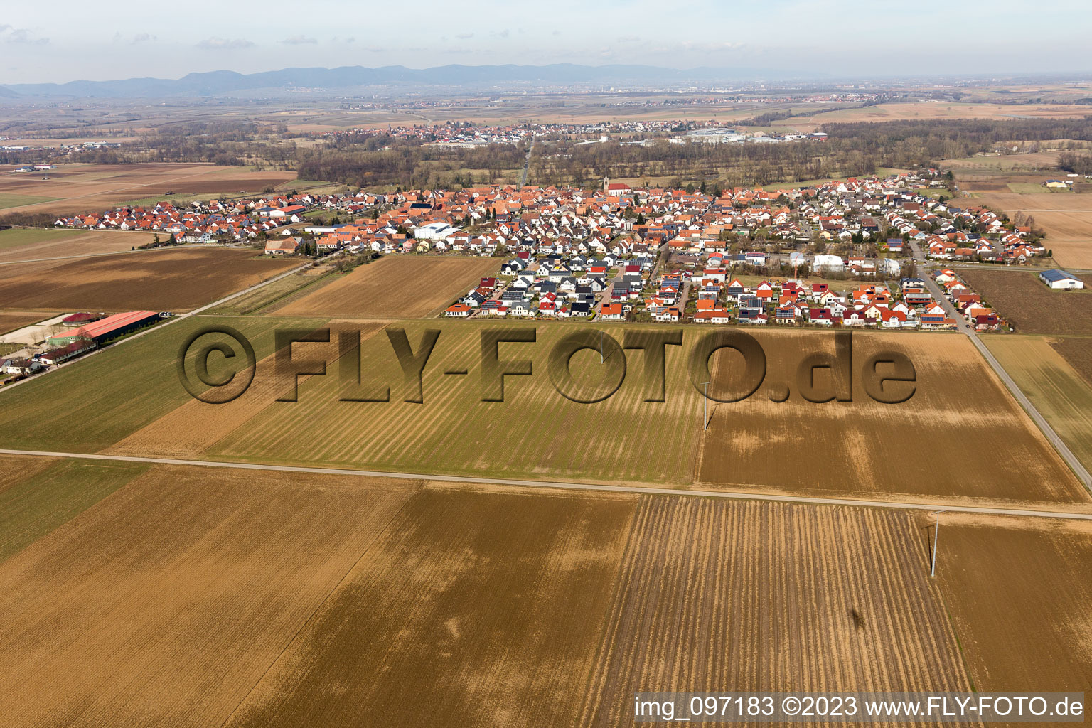 Aerial photograpy of Steinweiler in the state Rhineland-Palatinate, Germany