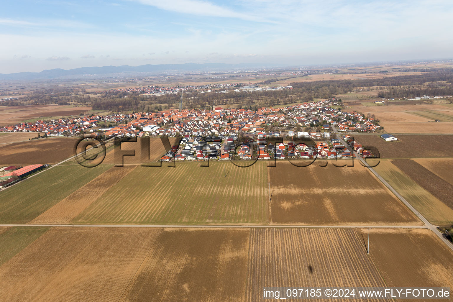 Oblique view of Steinweiler in the state Rhineland-Palatinate, Germany