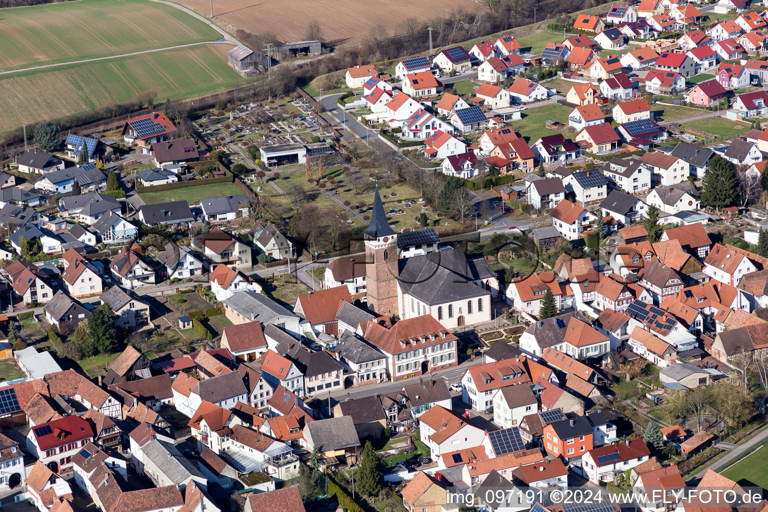 District Schaidt in Wörth am Rhein in the state Rhineland-Palatinate, Germany from the plane