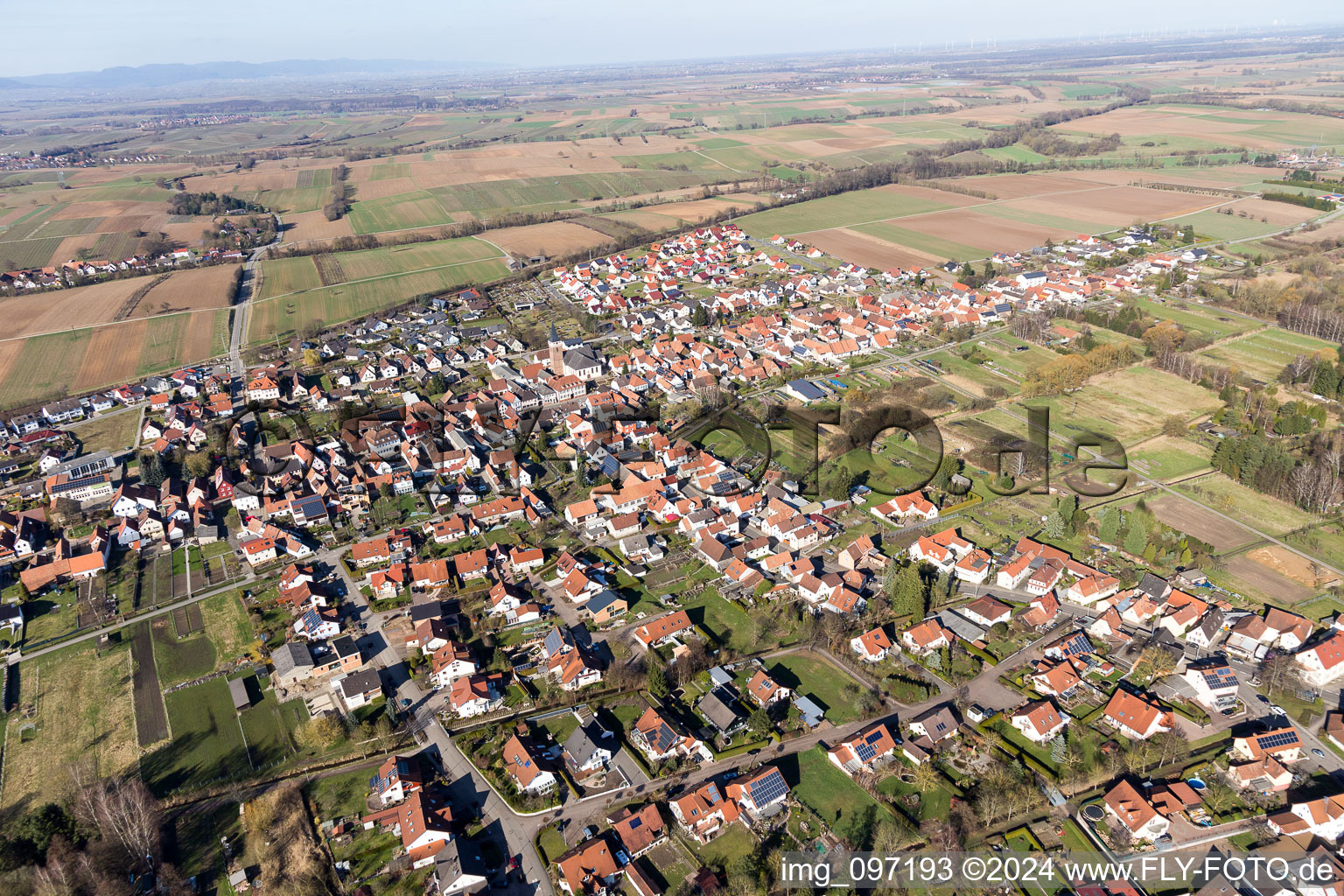 Bird's eye view of District Schaidt in Wörth am Rhein in the state Rhineland-Palatinate, Germany