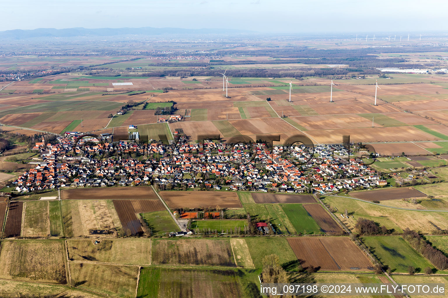 Drone image of Minfeld in the state Rhineland-Palatinate, Germany