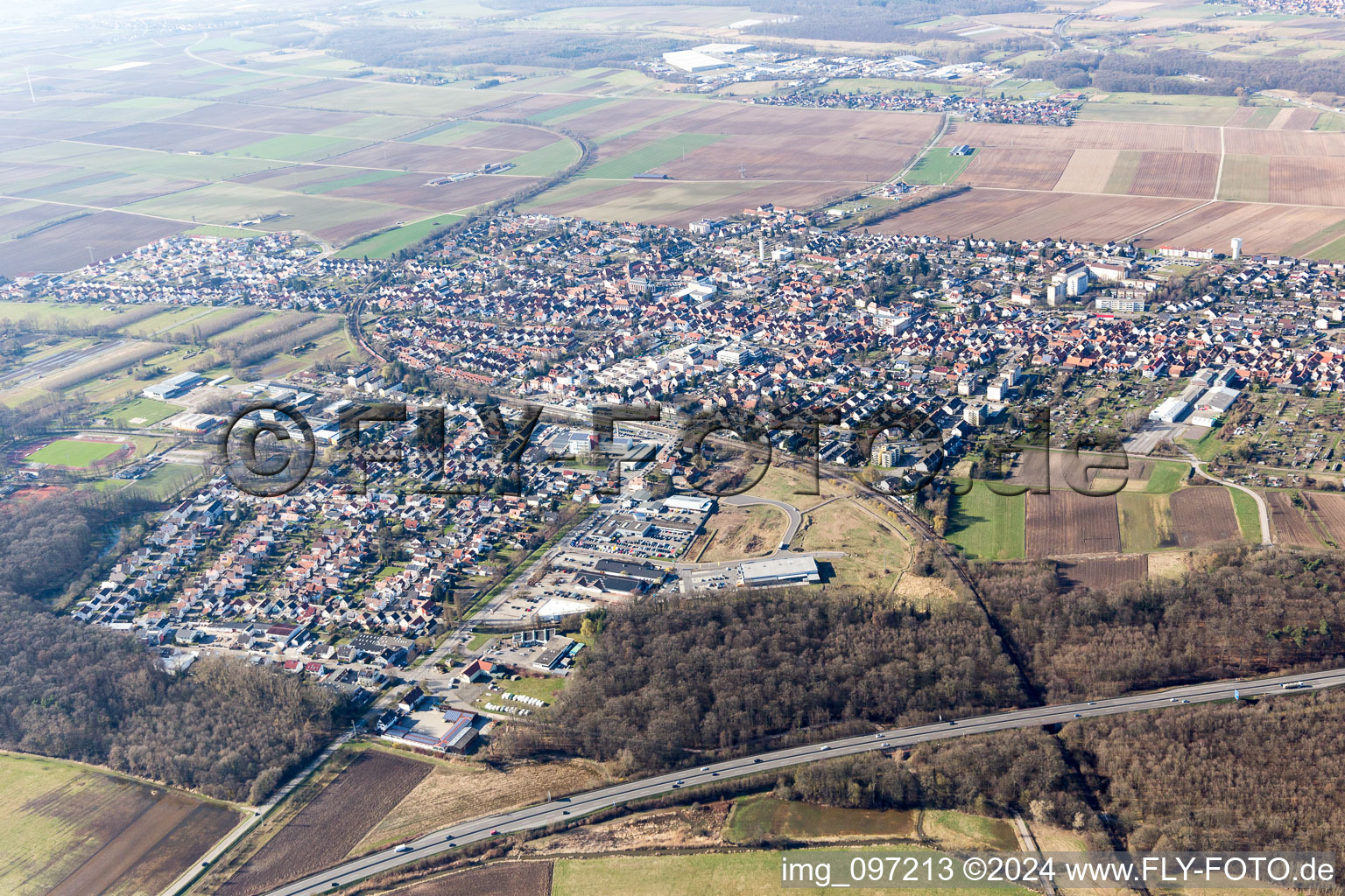 Kandel in the state Rhineland-Palatinate, Germany from the plane