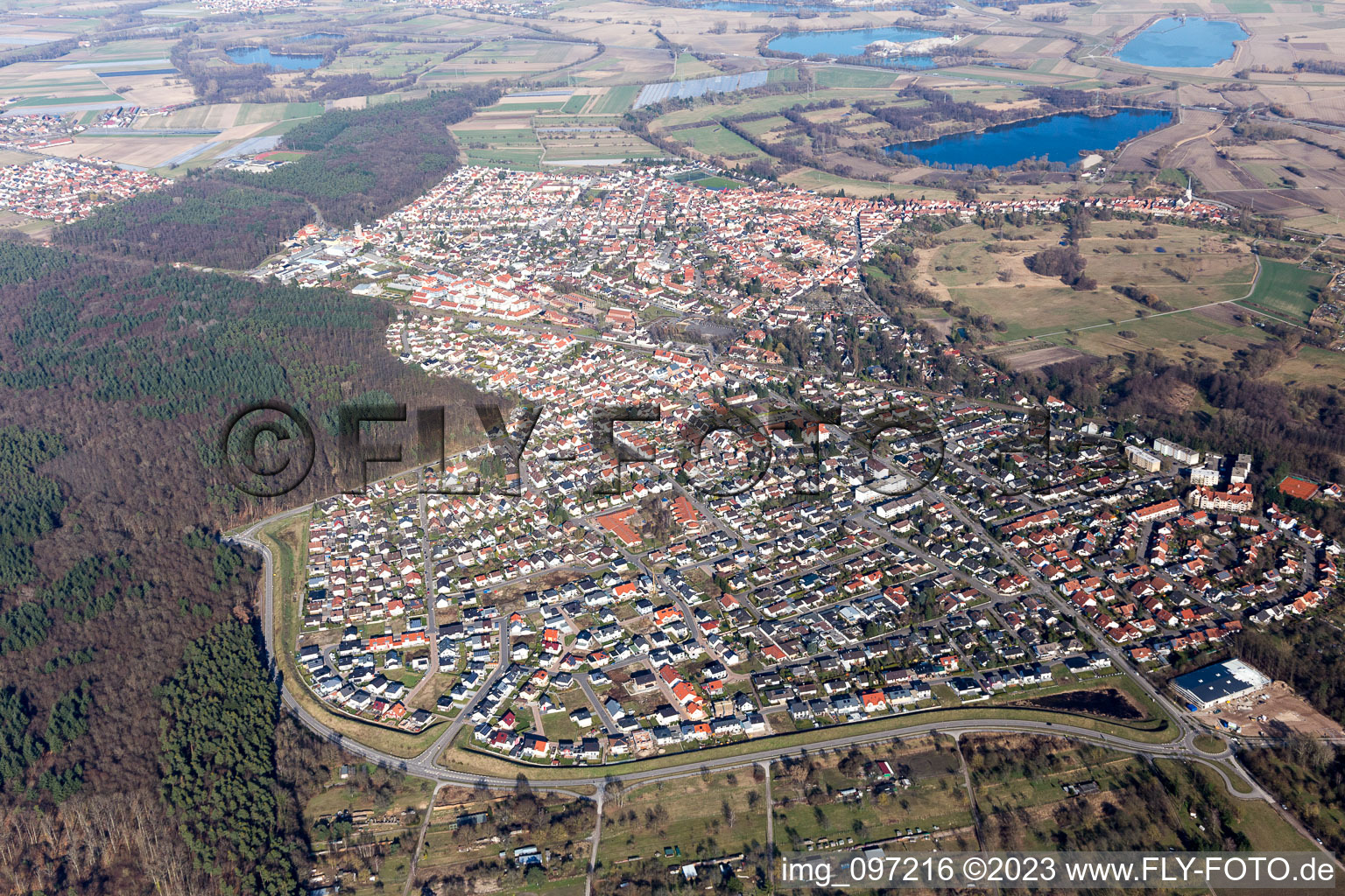 Aerial view of Jockgrim in the state Rhineland-Palatinate, Germany