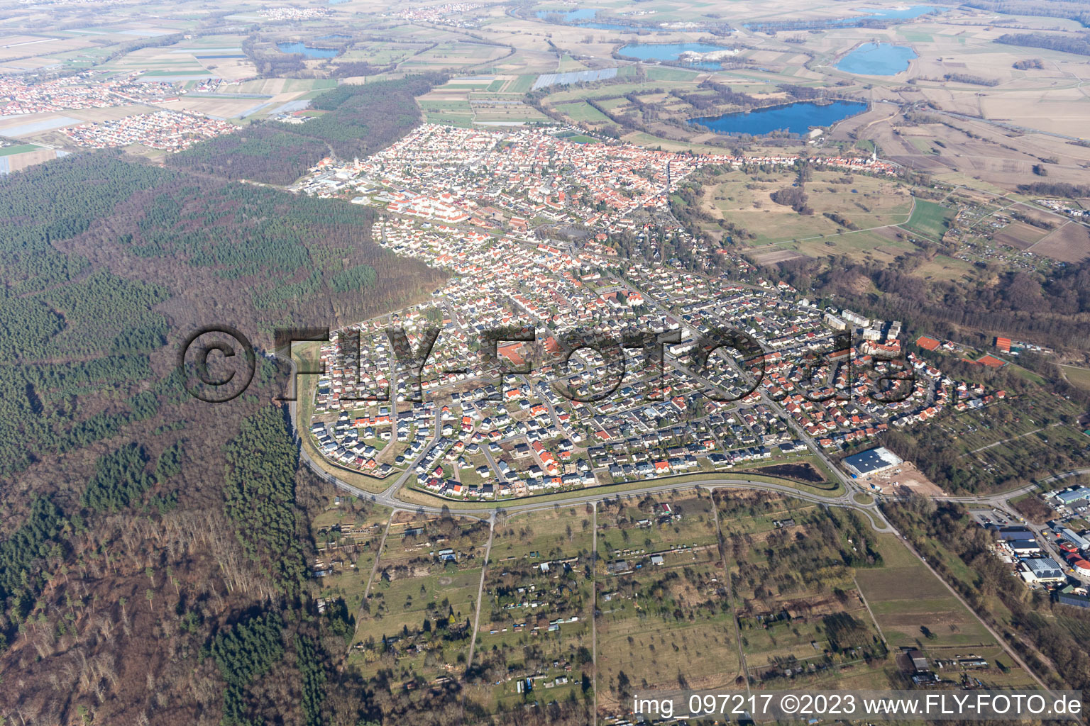 Aerial photograpy of Jockgrim in the state Rhineland-Palatinate, Germany