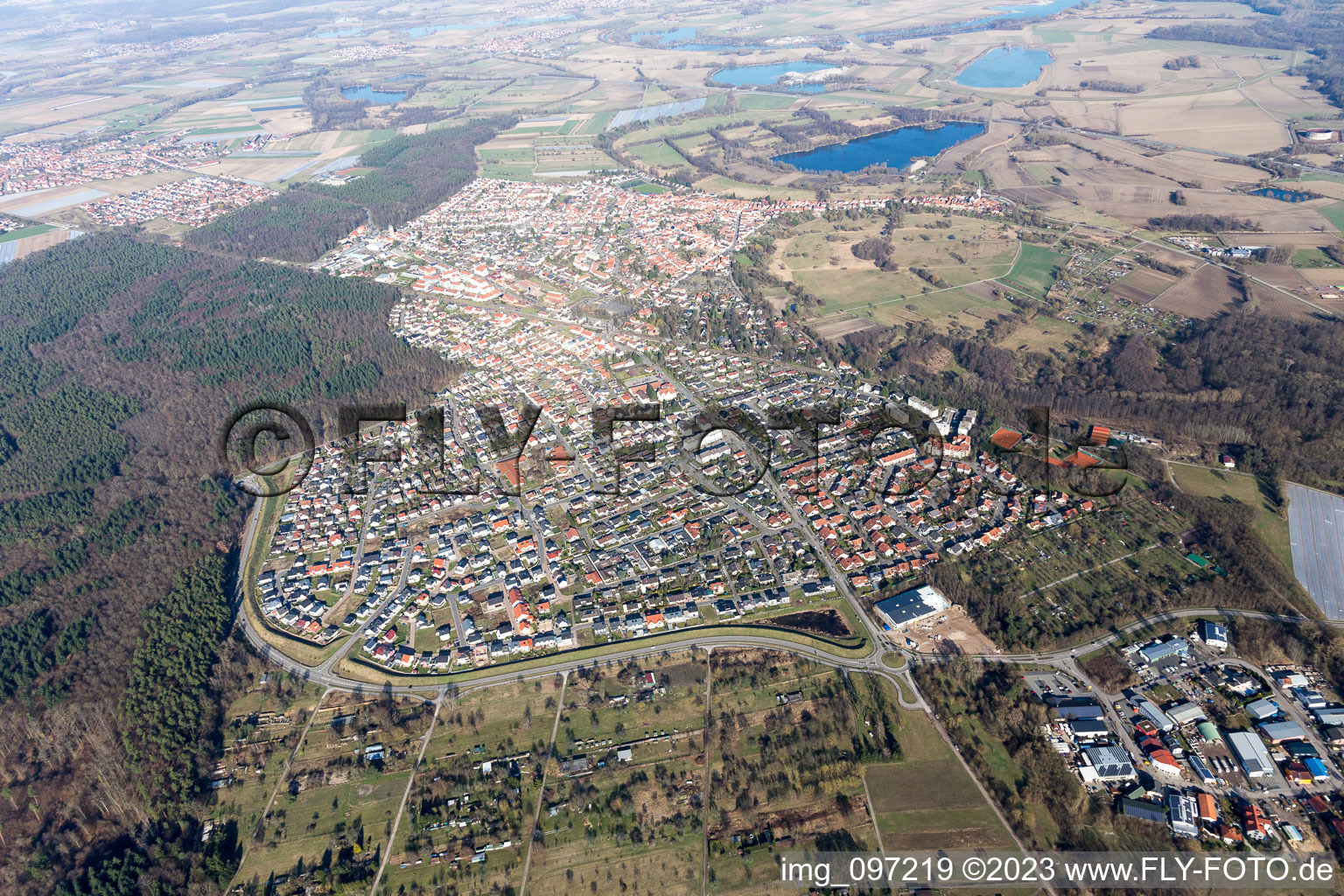 Jockgrim in the state Rhineland-Palatinate, Germany from above