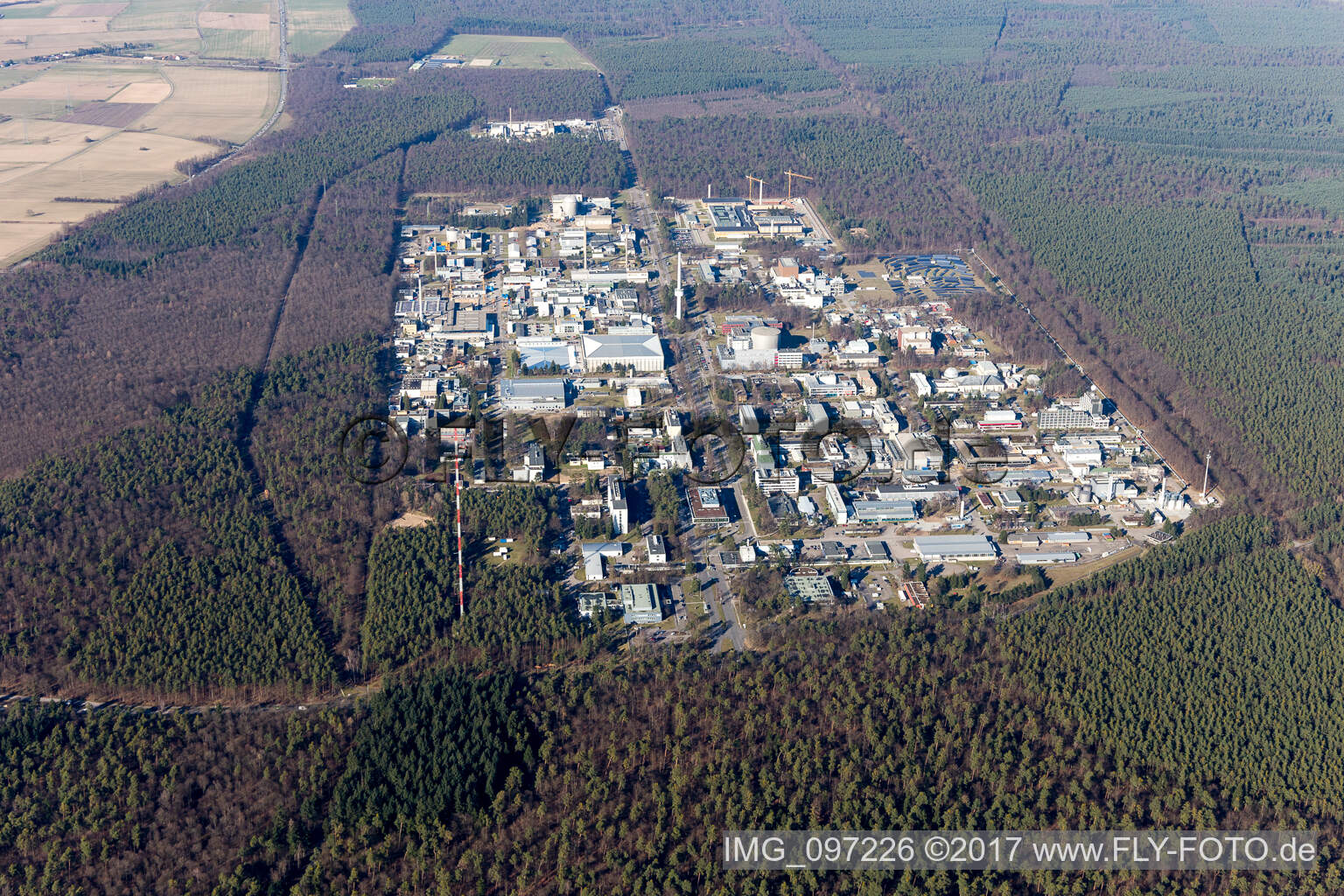 KIT Campus North in the district Leopoldshafen in Eggenstein-Leopoldshafen in the state Baden-Wuerttemberg, Germany viewn from the air