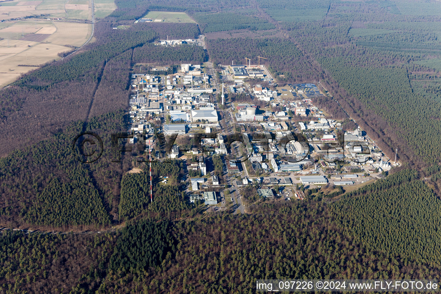 KIT Campus North in the district Leopoldshafen in Eggenstein-Leopoldshafen in the state Baden-Wuerttemberg, Germany viewn from the air