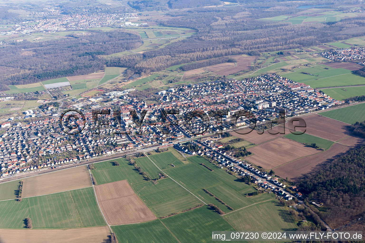 District Blankenloch in Stutensee in the state Baden-Wuerttemberg, Germany viewn from the air