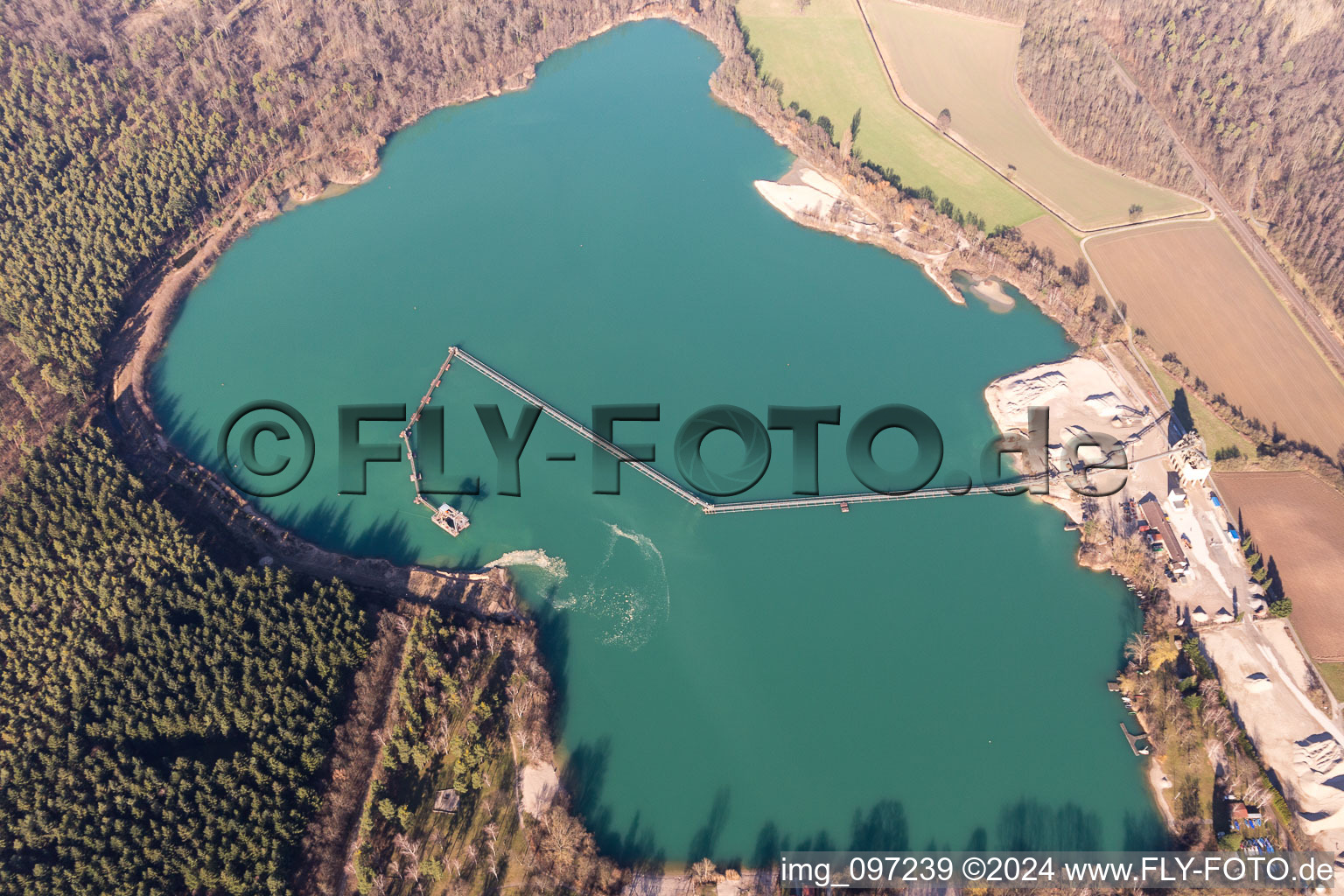 Site and tailings area of the gravel mining von Scherrieble Kieswerk on Weingarten lake in Weingarten in the state Baden-Wurttemberg, Germany