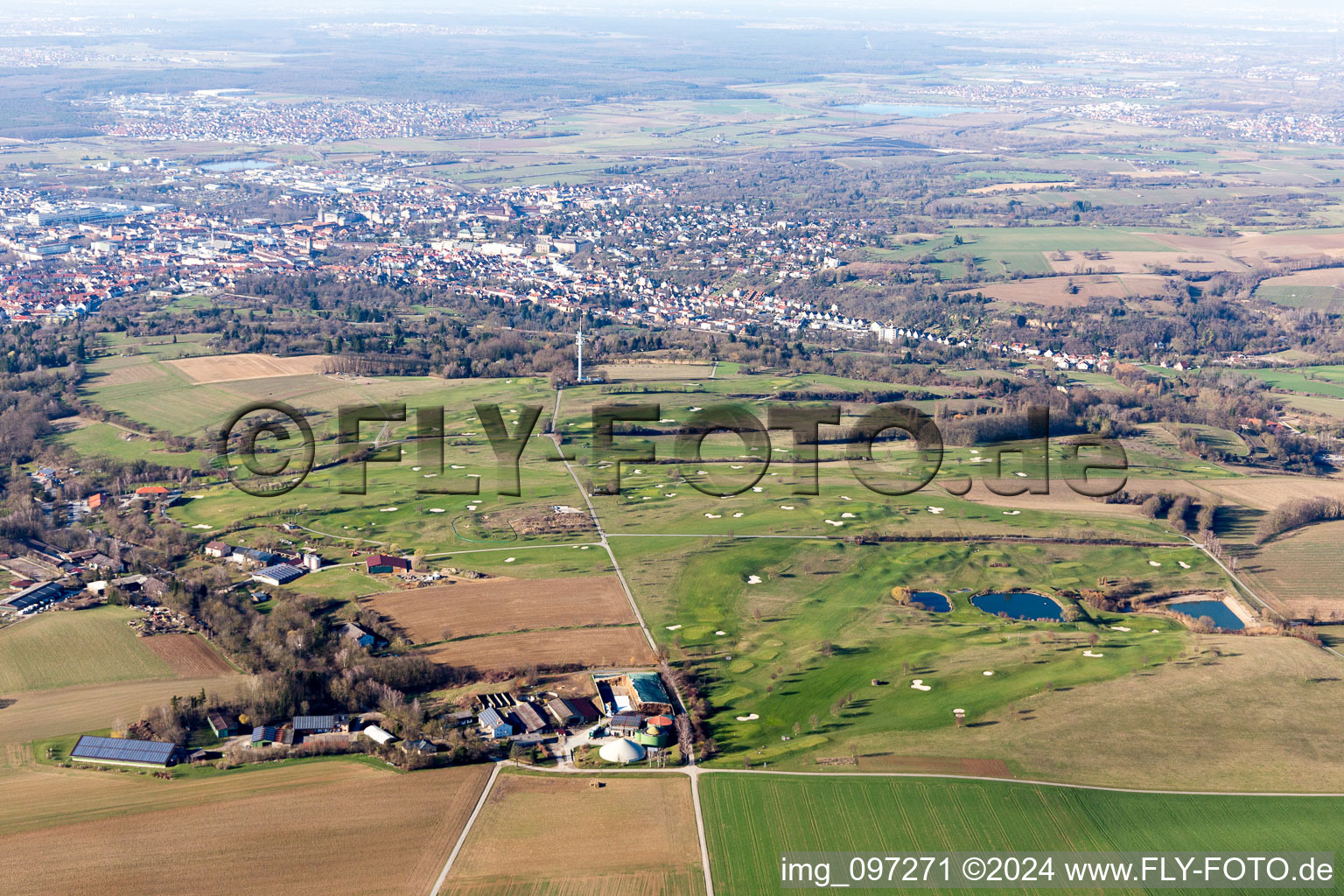 Aerial view of Golf Club Bruchsal eV in Bruchsal in the state Baden-Wuerttemberg, Germany