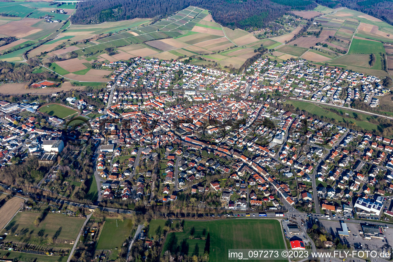 Aerial photograpy of District Heidelsheim in Bruchsal in the state Baden-Wuerttemberg, Germany