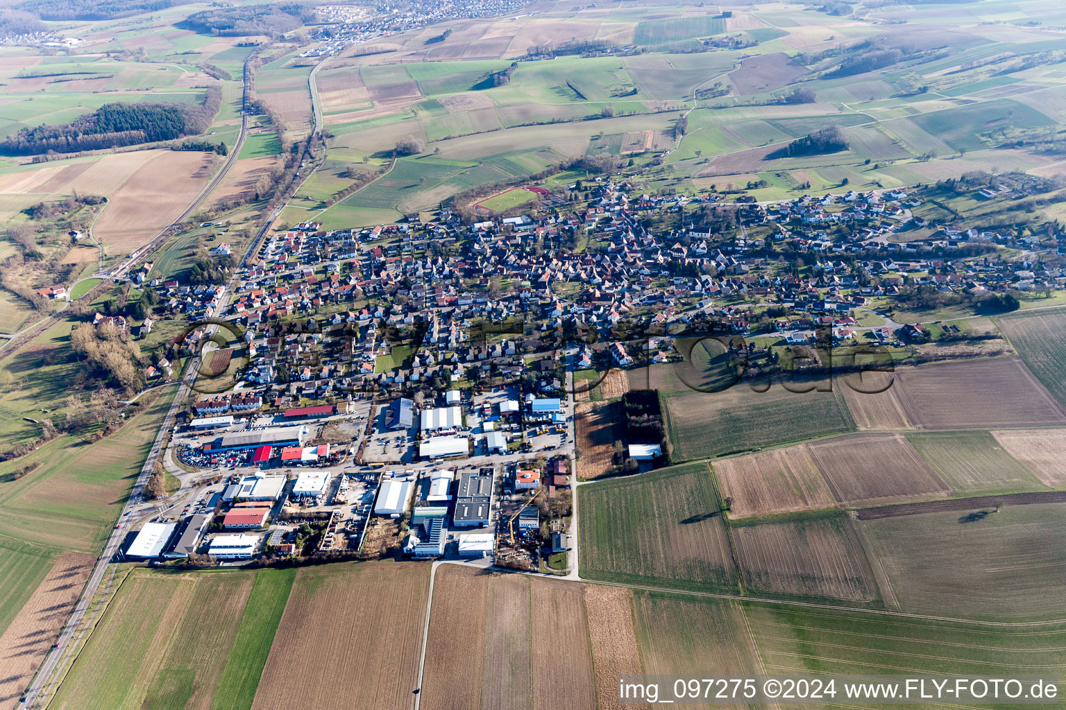 From the north in the district Helmsheim in Bruchsal in the state Baden-Wuerttemberg, Germany