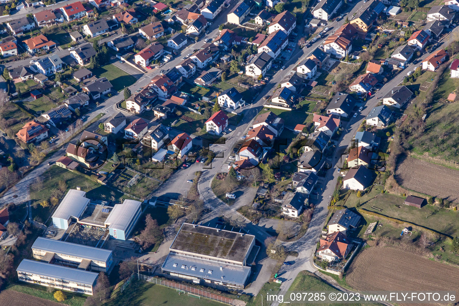 Aerial photograpy of District Unteröwisheim in Kraichtal in the state Baden-Wuerttemberg, Germany