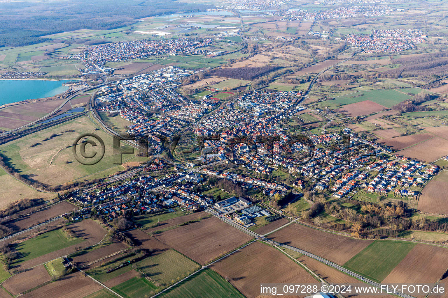 Town View of the streets and houses of the residential areas in Ubstadt-Weiher in the state Baden-Wurttemberg, Germany