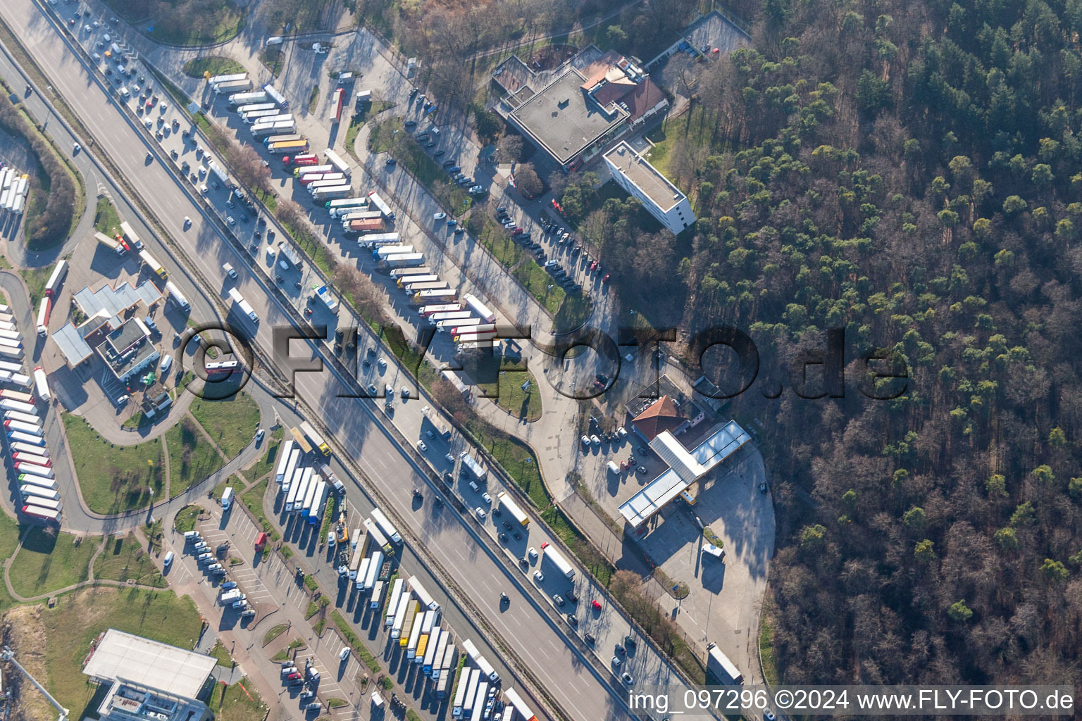 Aerial view of Bruchsal motorway service station in Forst in the state Baden-Wuerttemberg, Germany