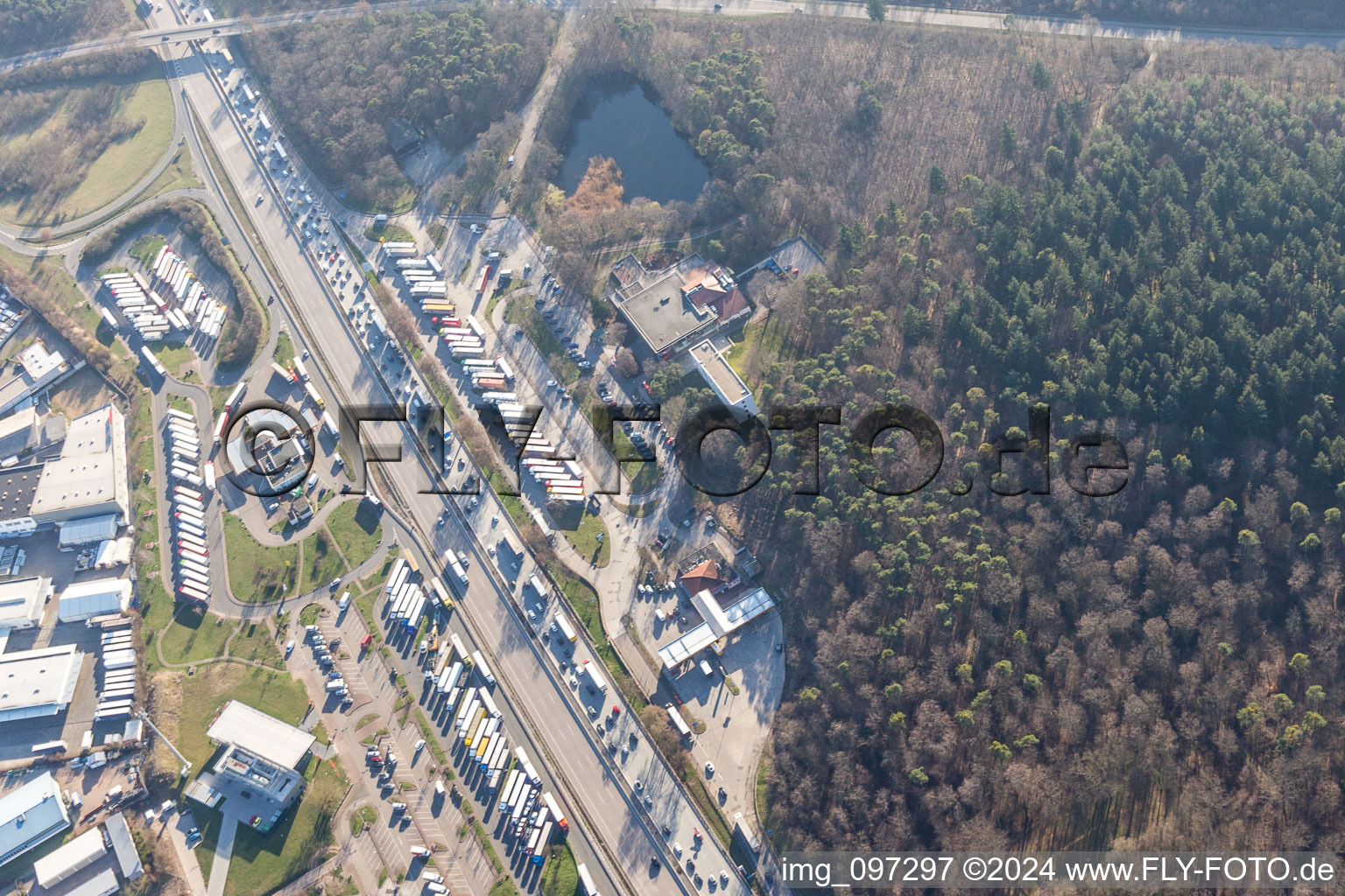 Aerial photograpy of Bruchsal motorway service station in Forst in the state Baden-Wuerttemberg, Germany