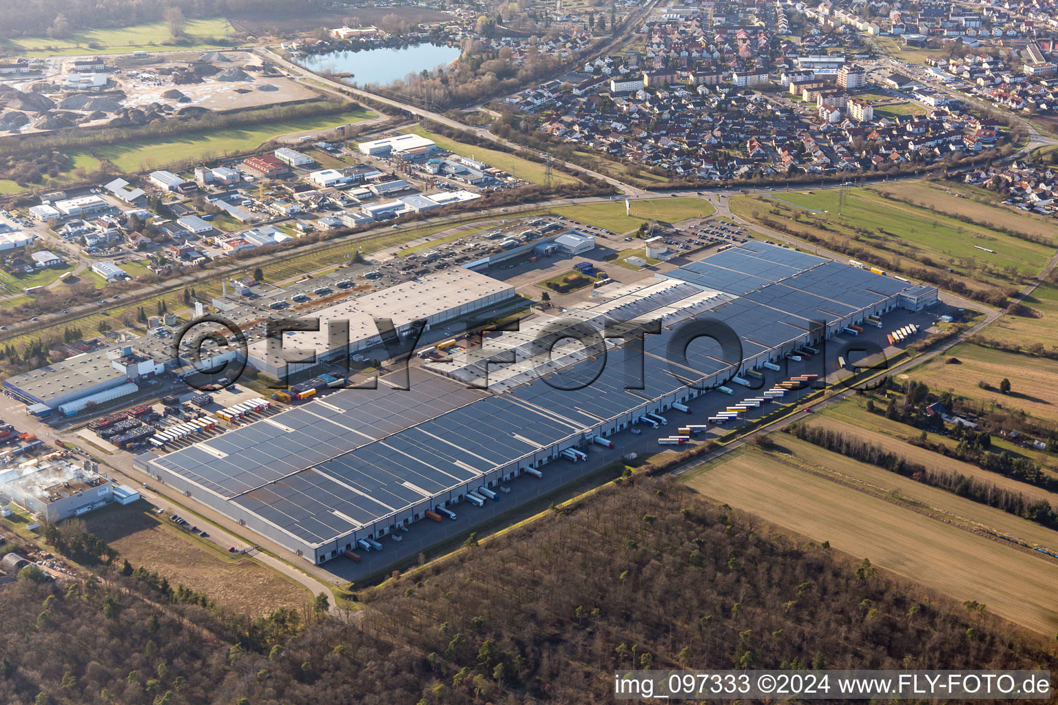 Bird's eye view of Goodyear Dunlop Tyres Germany in Philippsburg in the state Baden-Wuerttemberg, Germany