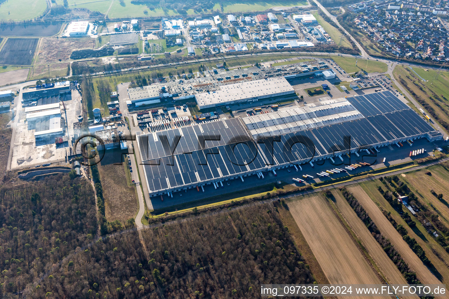 Drone recording of Goodyear Dunlop Tyres Germany in Philippsburg in the state Baden-Wuerttemberg, Germany