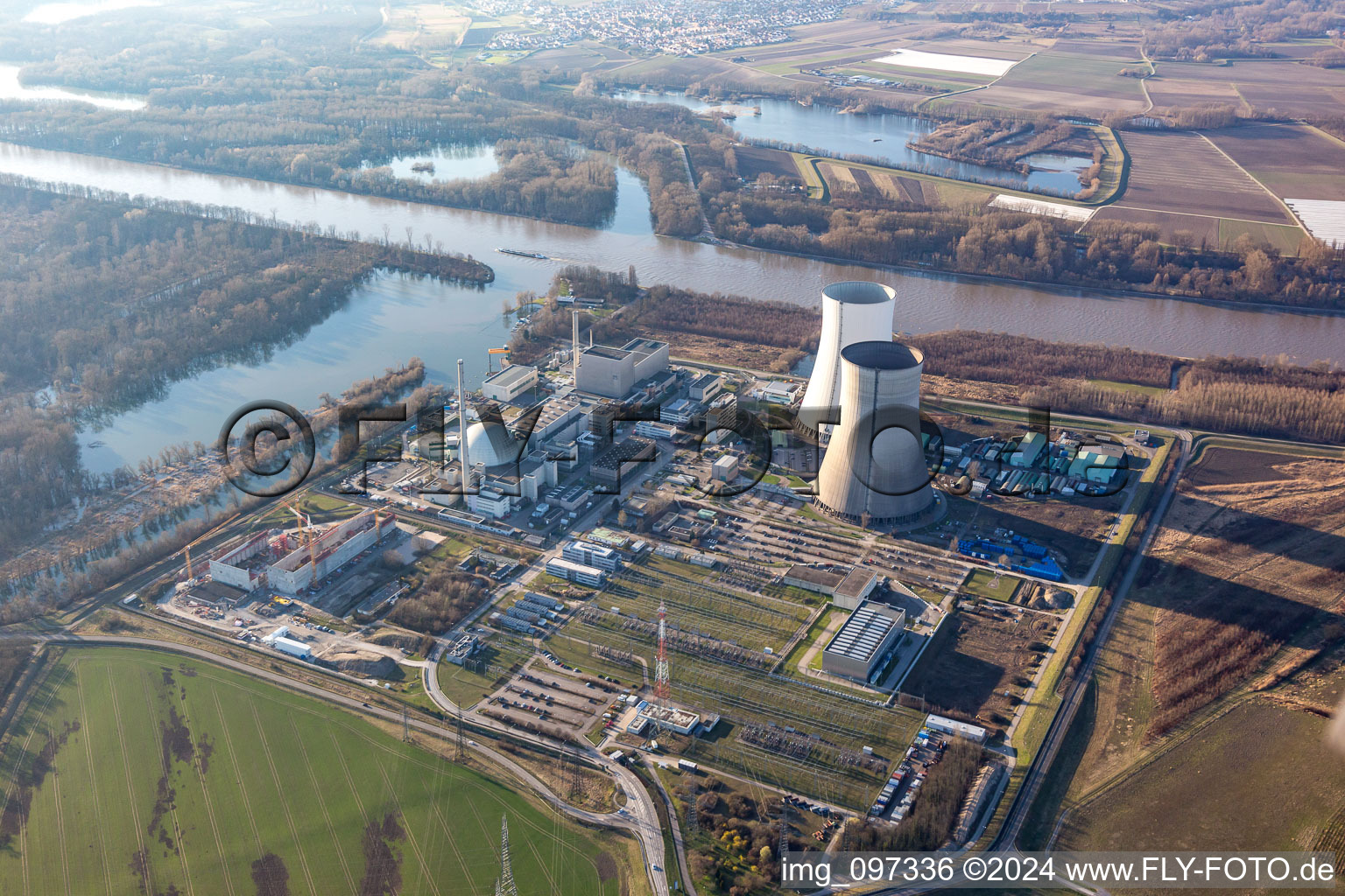 Philippsburg in the state Baden-Wuerttemberg, Germany seen from a drone