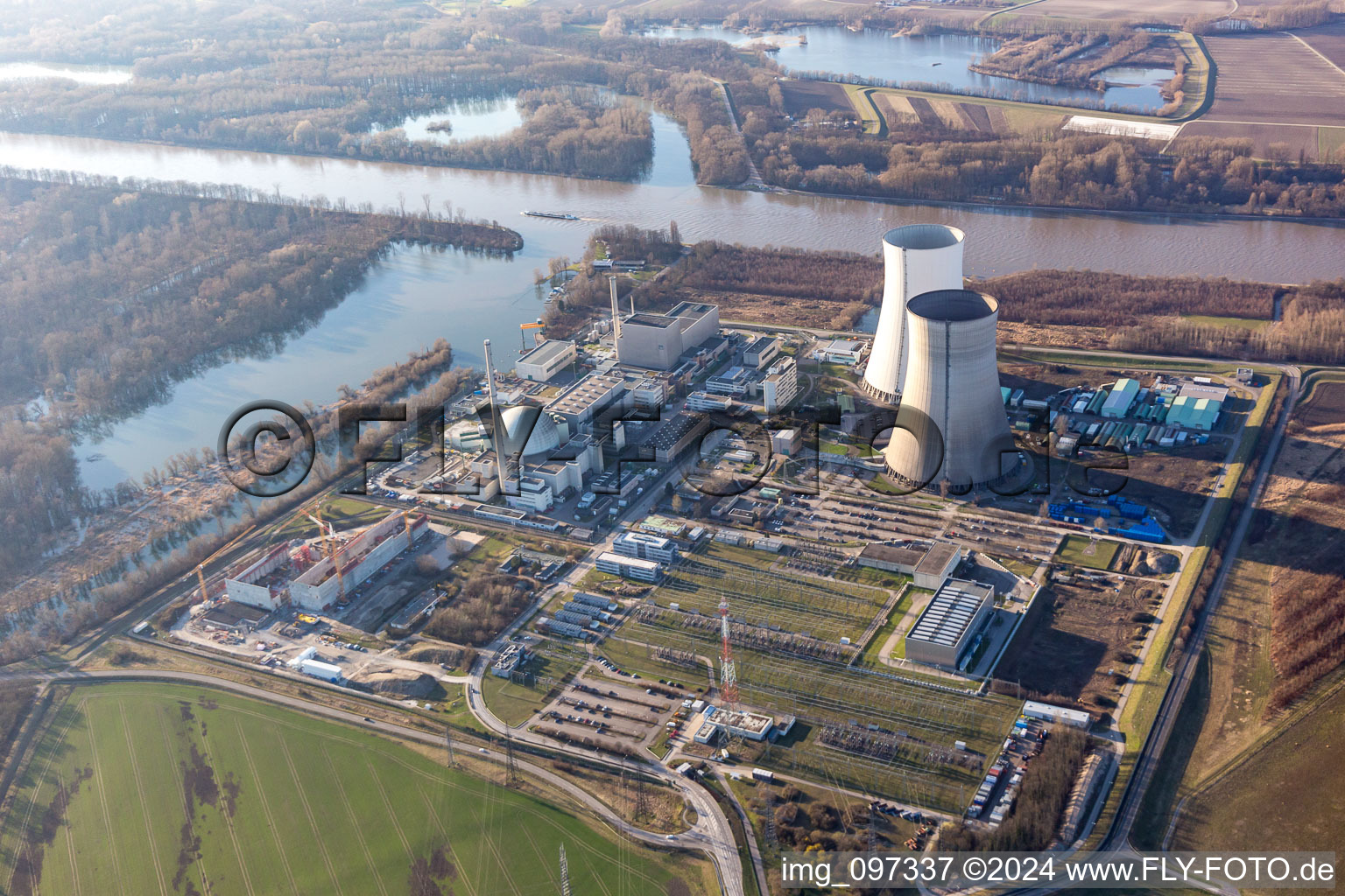 Aerial view of Philippsburg in the state Baden-Wuerttemberg, Germany