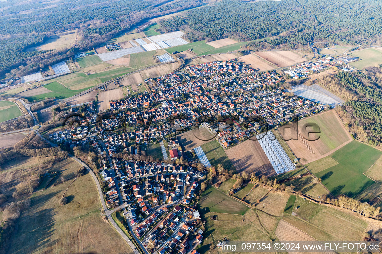 Hanhofen in the state Rhineland-Palatinate, Germany from the drone perspective