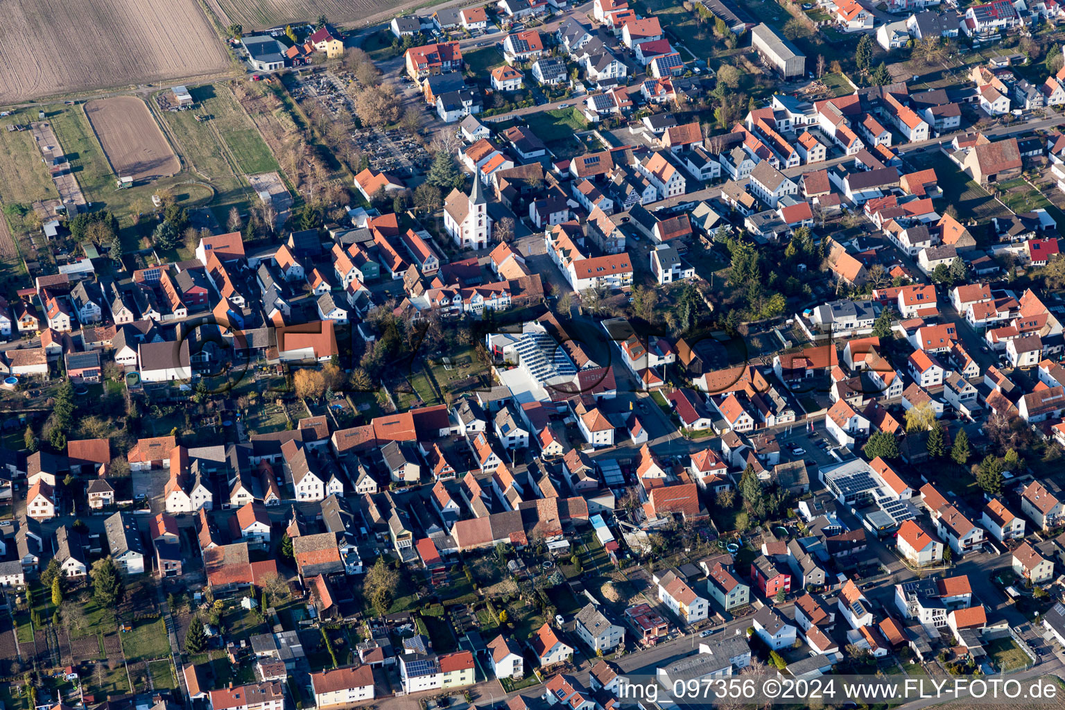 Hanhofen in the state Rhineland-Palatinate, Germany seen from a drone