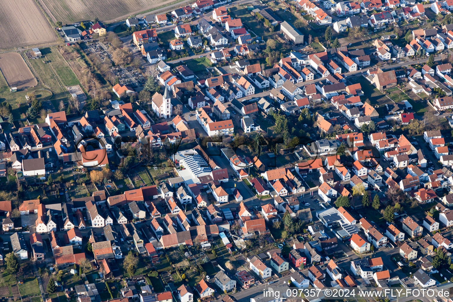 Aerial view of Hanhofen in the state Rhineland-Palatinate, Germany